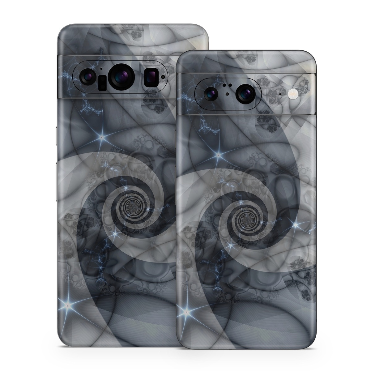 Google Pixel 8 Series Skin design of Eye, Drawing, Black-and-white, Design, Pattern, Art, Tattoo, Illustration, Fractal art, with black, gray colors