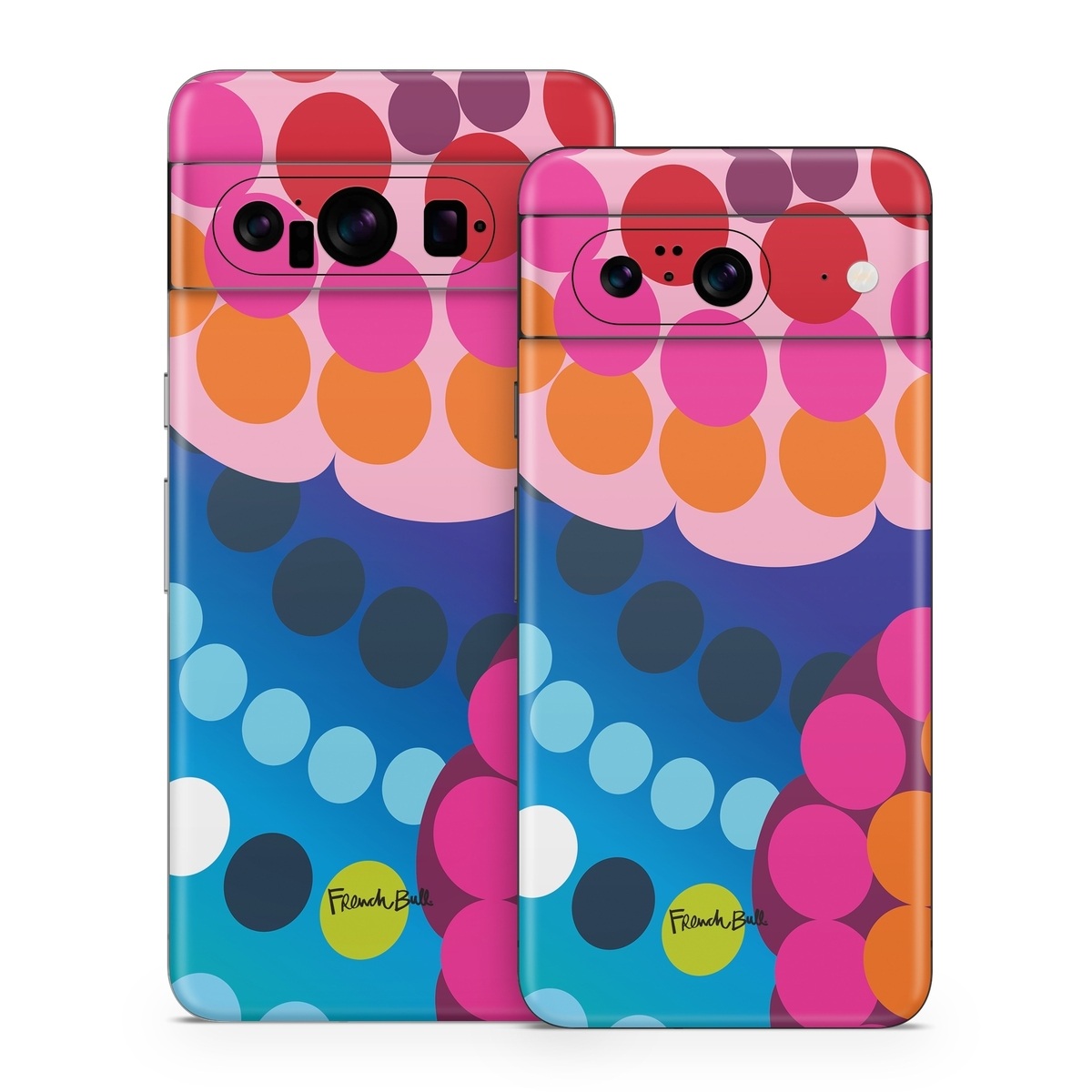 Google Pixel 8 Series Skin design of Pattern, Circle, Orange, Colorfulness, Design, Line, Polka dot, Graphic design, Graphics, Heart, with blue, green, pink, orange, purple colors