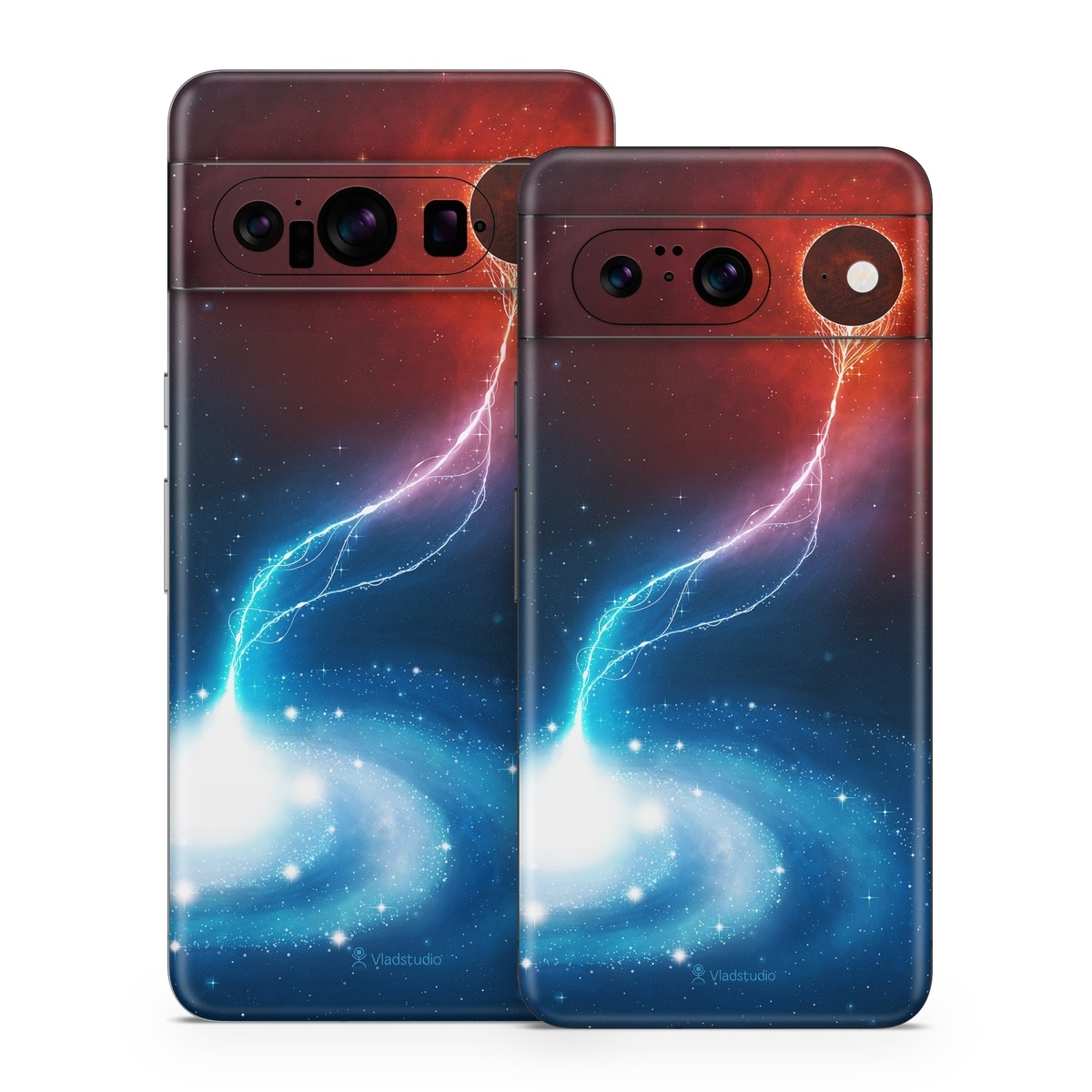 Google Pixel 8 Series Skin design of Outer space, Atmosphere, Astronomical object, Universe, Space, Sky, Planet, Astronomy, Celestial event, Galaxy, with blue, red, black colors