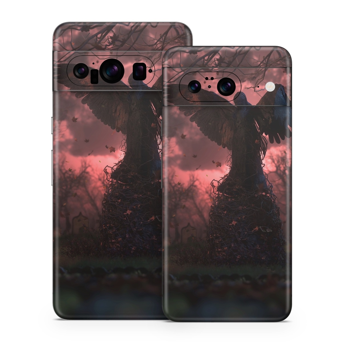 Google Pixel 8 Series Skin design of Nature, Sky, Atmospheric phenomenon, Tree, Atmosphere, Darkness, Night, Screenshot, Cg artwork, Fictional character, with black, red colors