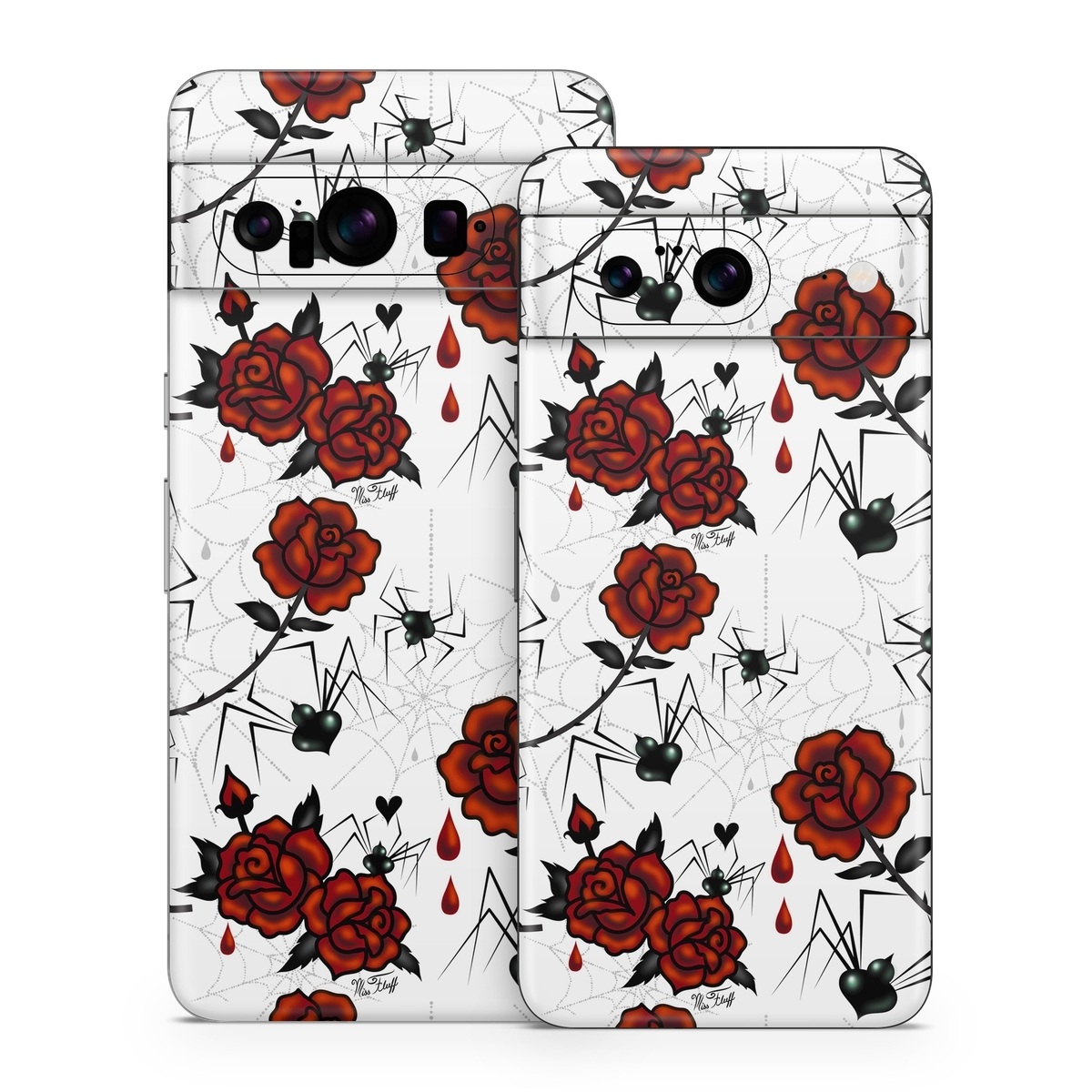Google Pixel 8 Series Skin design of Red, Pattern, Flower, Plant, Design, Floral design, Petal, Coquelicot, Wildflower, Rose, with black, white, red colors