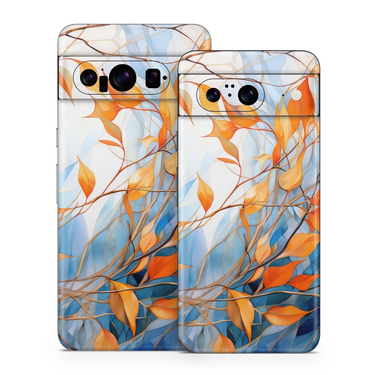 Google Pixel 8 Series Skin design of Plant, Amber, Twig, Branch, Orange, Vegetation, Natural landscape, Tree, Woody plant, Deciduous, with yellow, orange, red, blue, white, purple colors