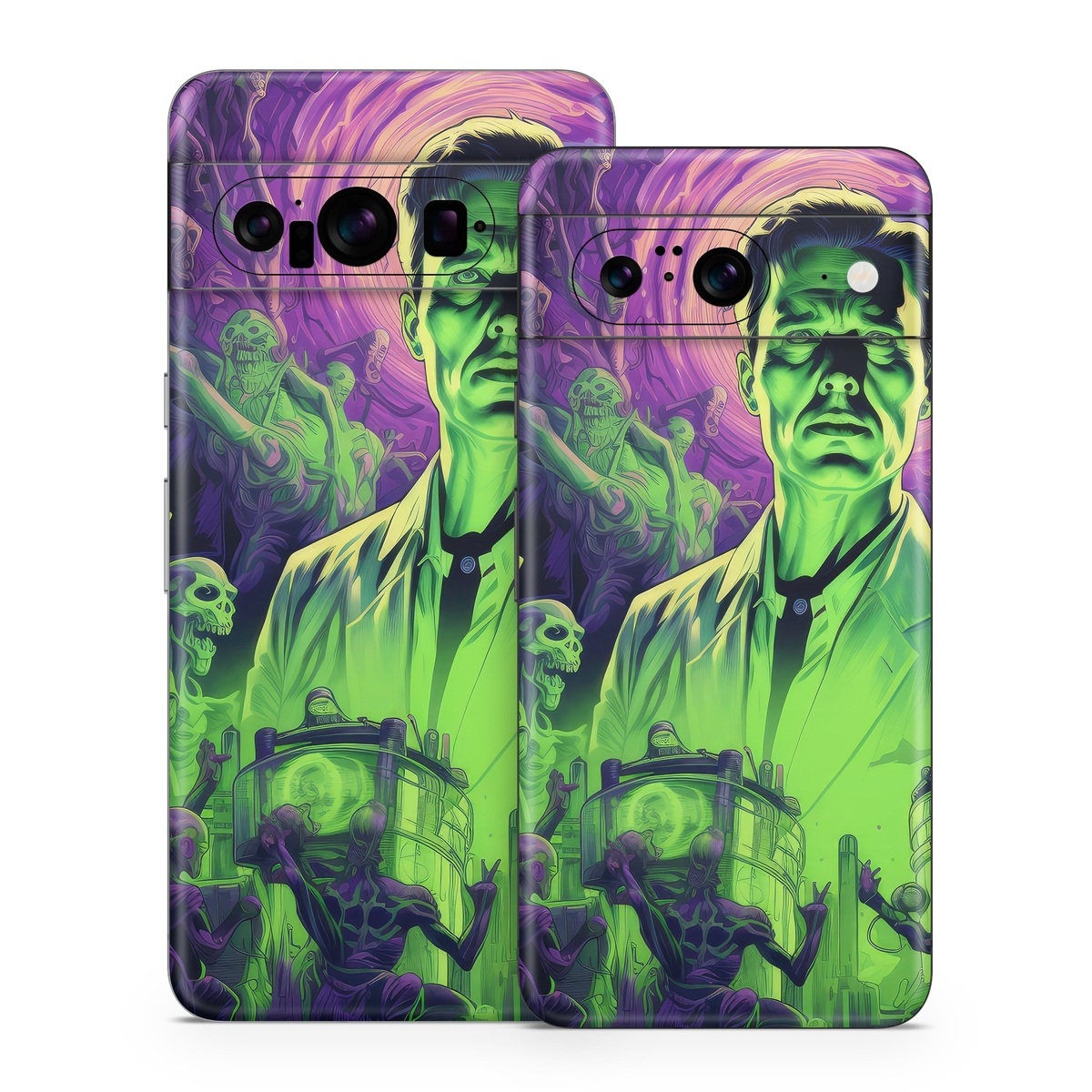 Google Pixel 8 Series Skin design of Art, Cool, Fictional character, Illustration, Painting, Electric blue, Visual arts, Artist, Event, Drawing, with black, green, purple colors