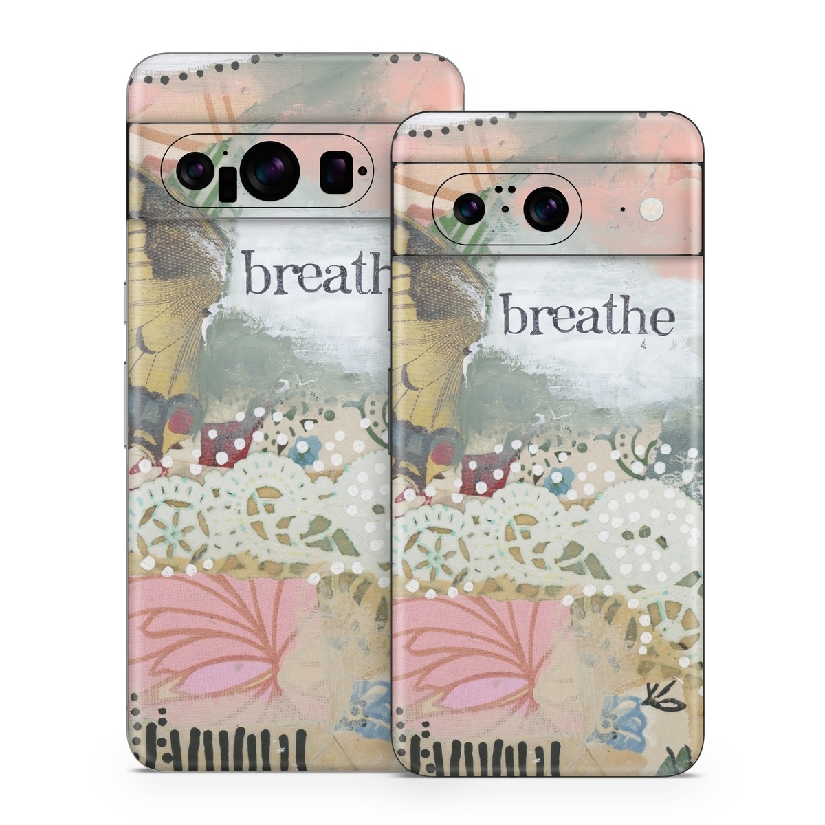 Google Pixel 8 Series Skin design of Butterfly, Moths and butterflies, Insect, Pollinator, Organism, Illustration, Brush-footed butterfly, Art, Fictional character, Wildflower, with pink, brown, white, black, red, blue, green colors