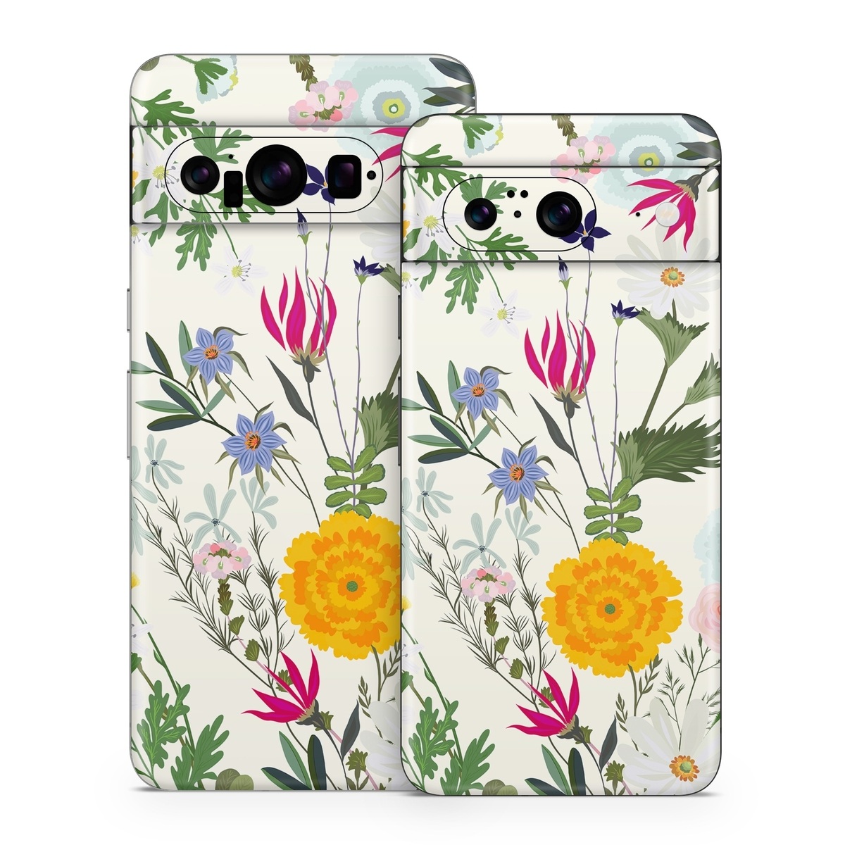 Google Pixel 8 Series Skin design of Flower, Wildflower, chamomile, Floral design, Plant, camomile, Botany, Clip art, Cut flowers, Daisy, with white, green, pink, orange, yellow, red colors