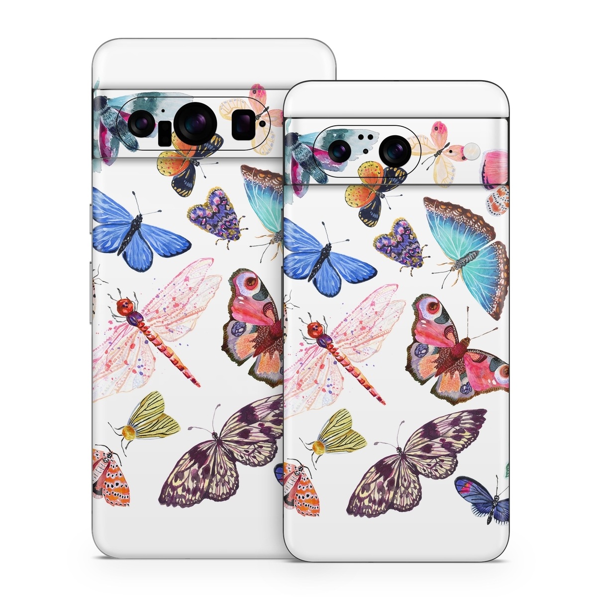 Google Pixel 8 Series Skin design of Butterfly, Pollinator, Insect, Arthropod, Organism, Moths and butterflies, Art, Symmetry, Wing, Illustration, with white, blue, green, red, yellow, orange, pink, brown, purple colors