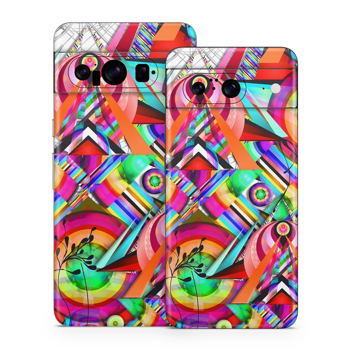 Google Pixel 8 Series Skin design of Psychedelic art, Pattern, Design, Graphic design, Colorfulness, Visual arts, Circle, Art, with red, pink, green, yellow, orange colors
