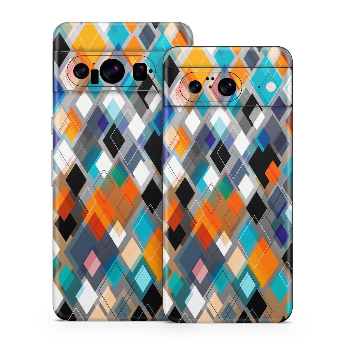 Google Pixel 8 Series Skin design of Pattern, Line, Design, Colorfulness, Plaid, Tints and shades, Textile, Symmetry, Square, with black, blue, red, orange, white colors