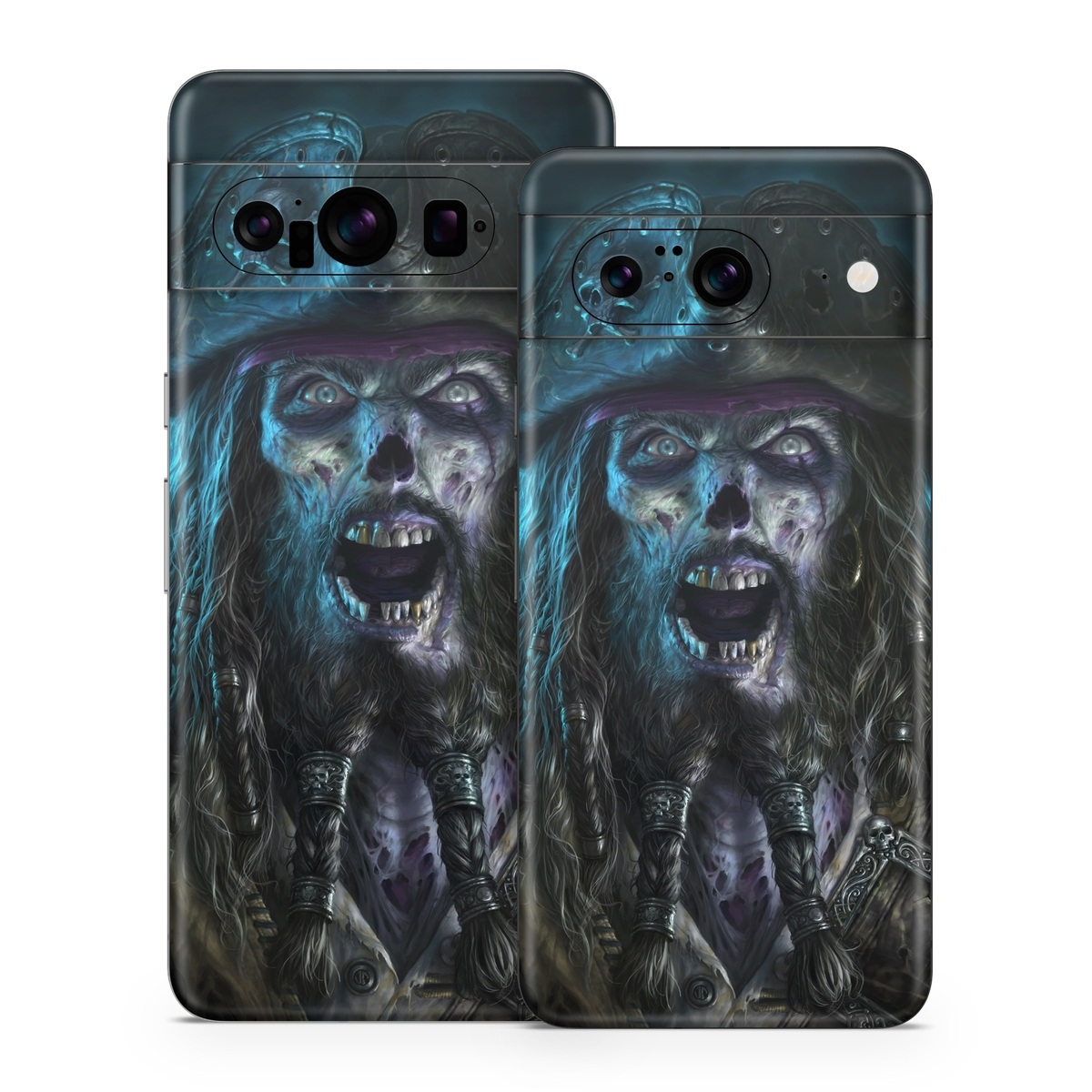 Google Pixel 8 Series Skin design of Darkness, Illustration, Art, Ghost, Fictional character, Beard, with black, white, blue, gray colors