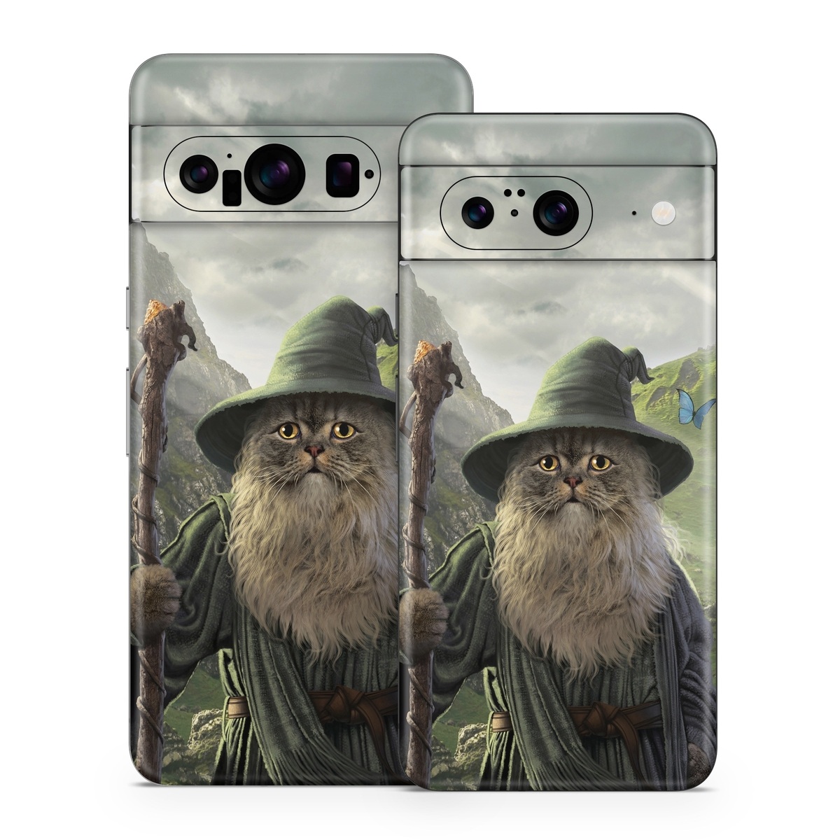 Google Pixel 8 Series Skin design of Beard, Facial hair, Illustration, Mythology, Magician, Fictional character, Cg artwork, Games, Art, with green, gray, brown, blue, green, white, yellow, black colors