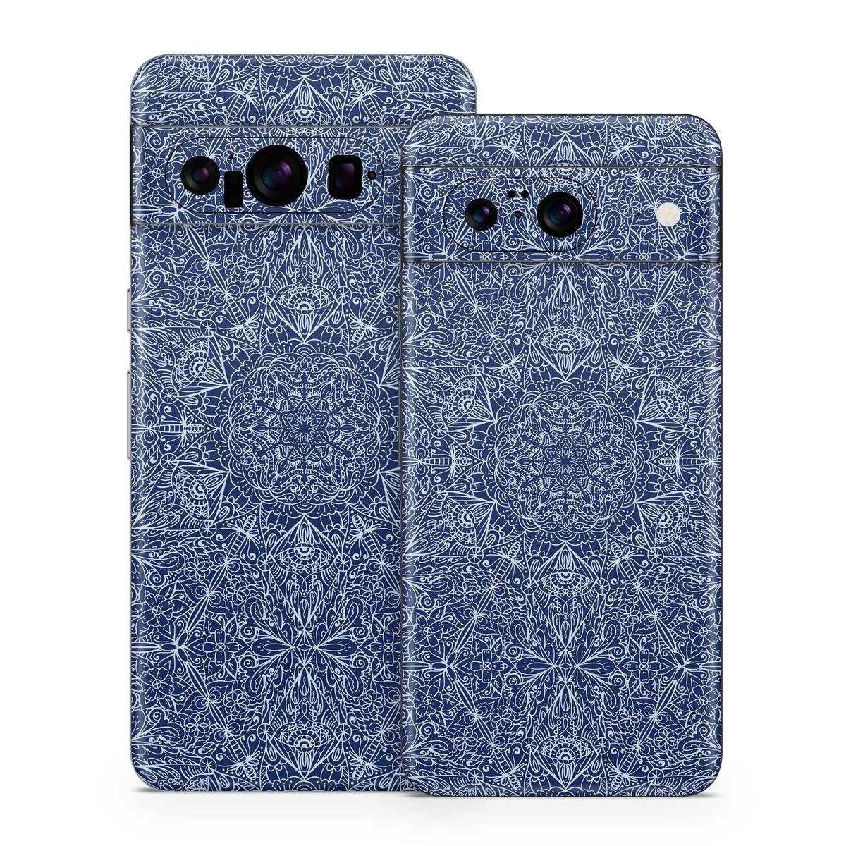Google Pixel 8 Series Skin design of Blue, Pattern, Azure, Cobalt blue, Design, Textile, Electric blue, Wallpaper, Symmetry, with blue, white colors
