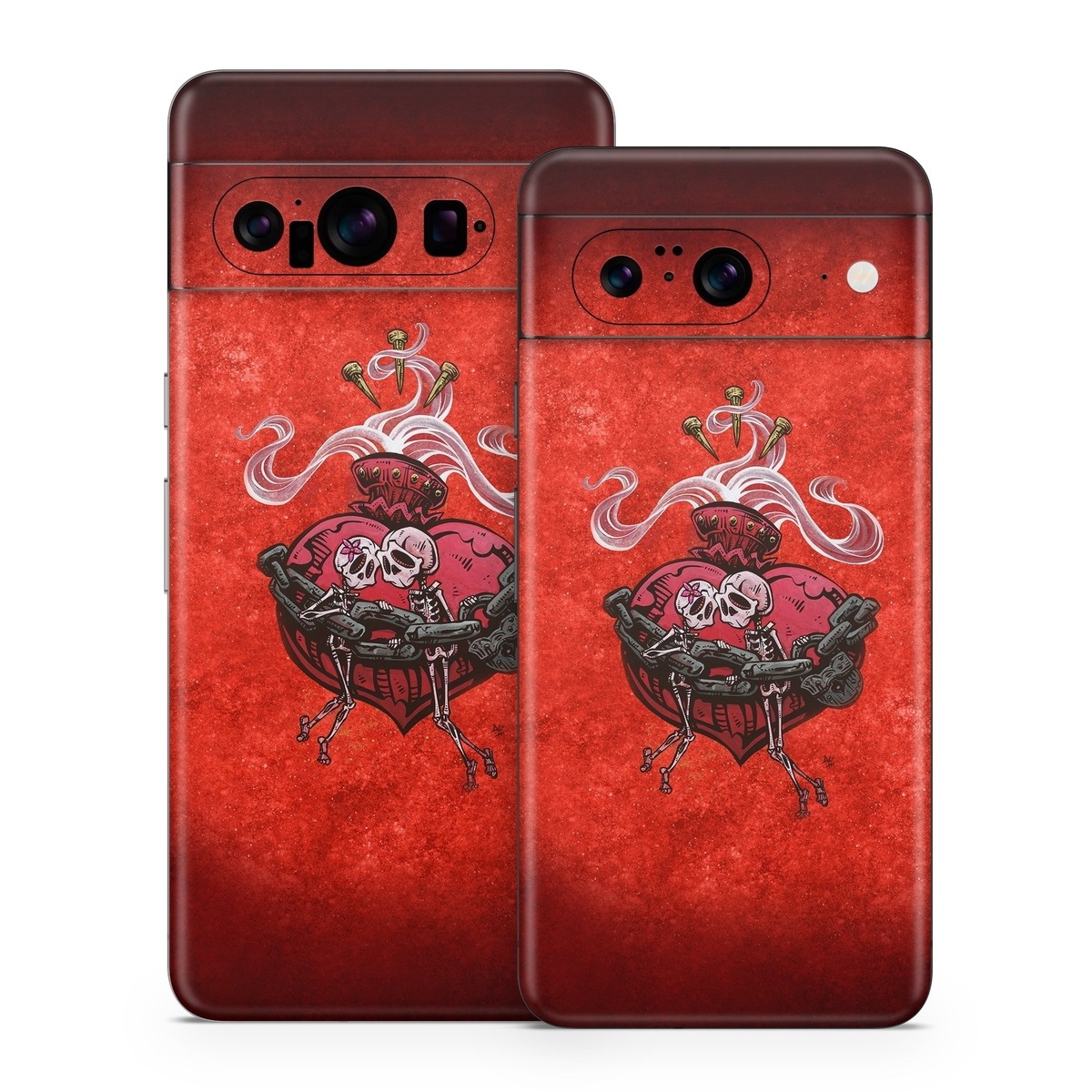 Google Pixel 8 Series Skin design of Orange, Art, Font, Sleeve, Tints and shades, Symbol, Pattern, Logo, Magenta, Graphics, with black, red, white, gray colors