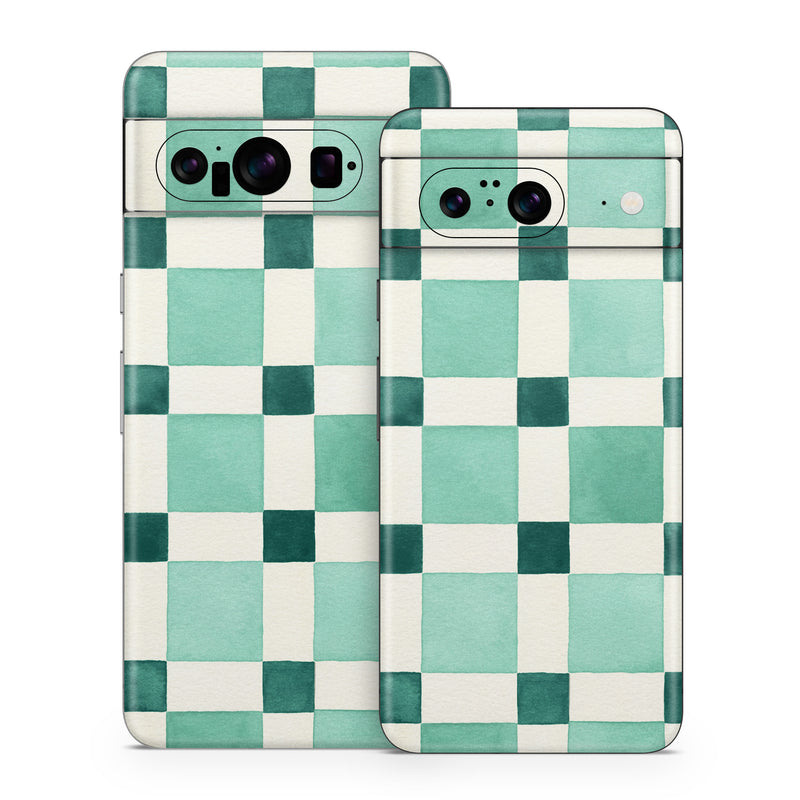 Google Pixel 8 Series Skin design of Linens, Tile, with white, green colors