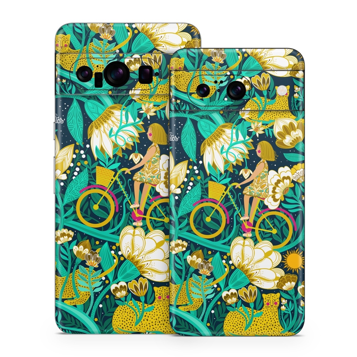 Google Pixel 8 Series Skin design of Green, Rectangle, Plant, Aqua, Pattern, Electric blue, Art, Motif, Design, Visual arts, with green, black, blue, yellow, pink, white, red, brown colors