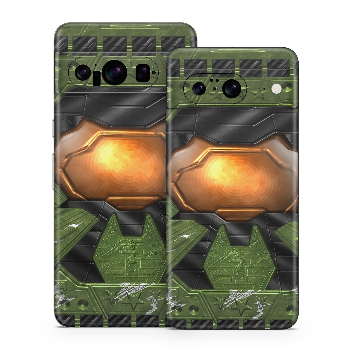 Google Pixel 8 Series Skin design of Green, Fictional character, Games, Fiction, Pc game, Illustration, Strategy video game, Digital compositing, Art, Screenshot, with green, yellow, orange, black colors