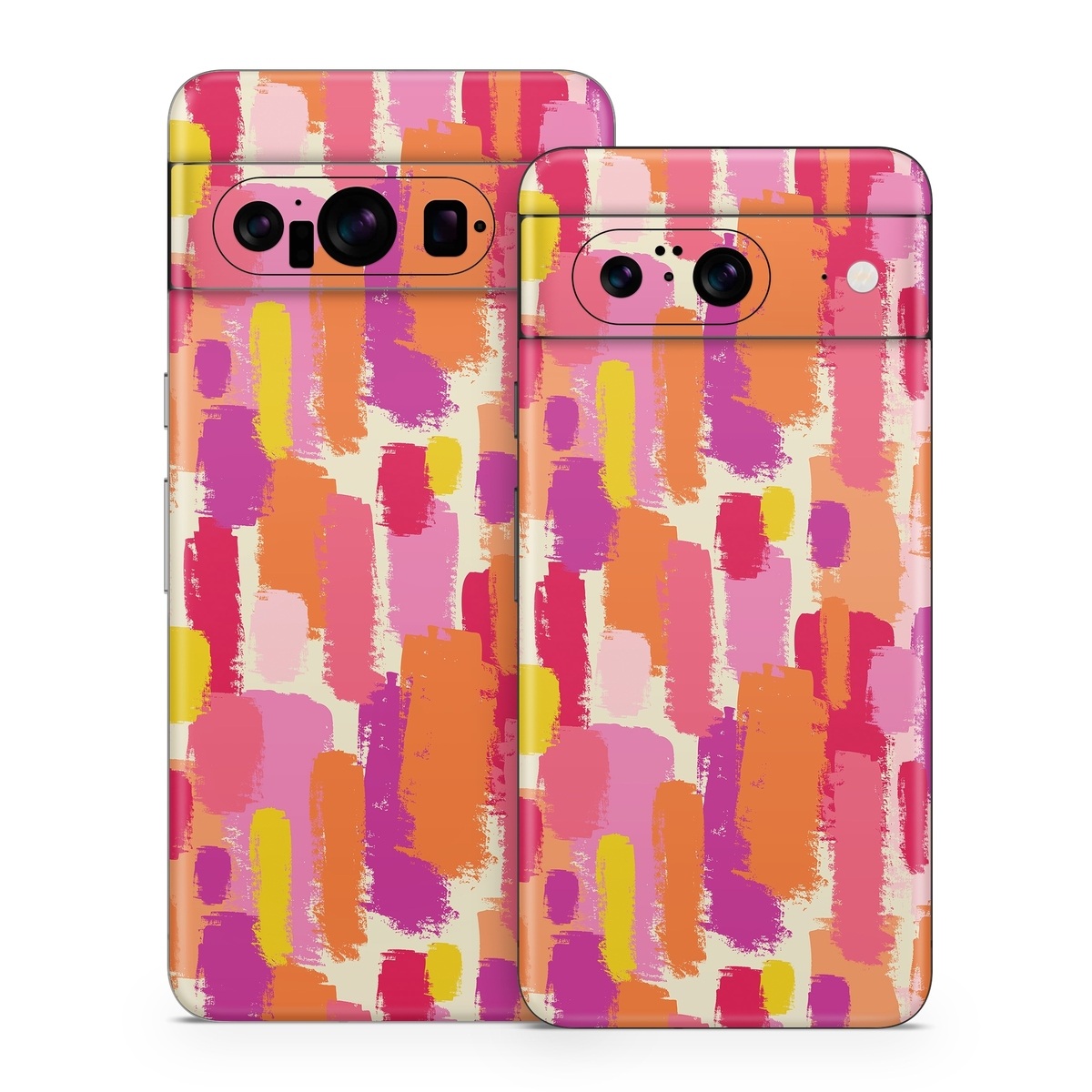 Google Pixel 8 Series Skin design of Font, Material property, Magenta, Pattern, Art, Graphics, Tints and shades, Visual arts, Design, Graphic design, with orange, yellow, pink, purple, red, white colors