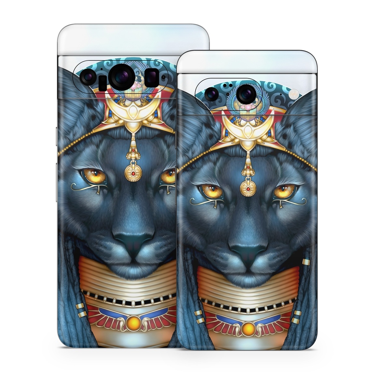 Google Pixel 8 Series Skin design of Jaw, Font, Whiskers, Toy, Snout, Personal protective equipment, Fictional character, Electric blue, Graphics, Mask, with black, white, red, blue, yellow, orange colors