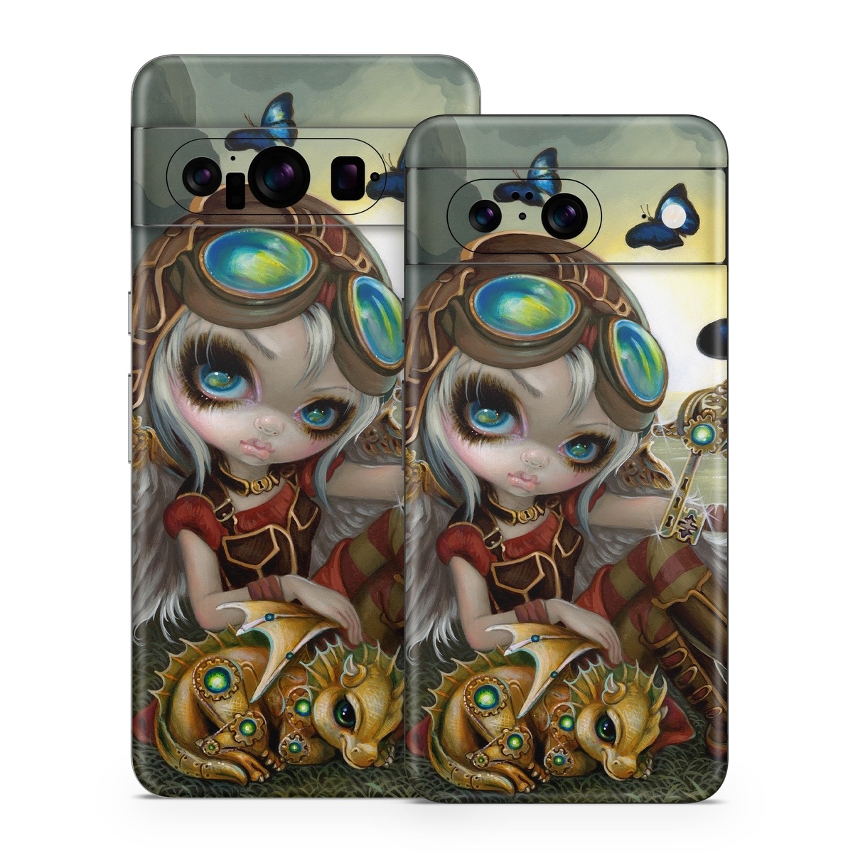 Google Pixel 8 Series Skin design of Cg artwork, Illustration, Fictional character, Art, Mythology, Games, Massively multiplayer online role-playing game, with black, green, red, yellow, brown, blue colors