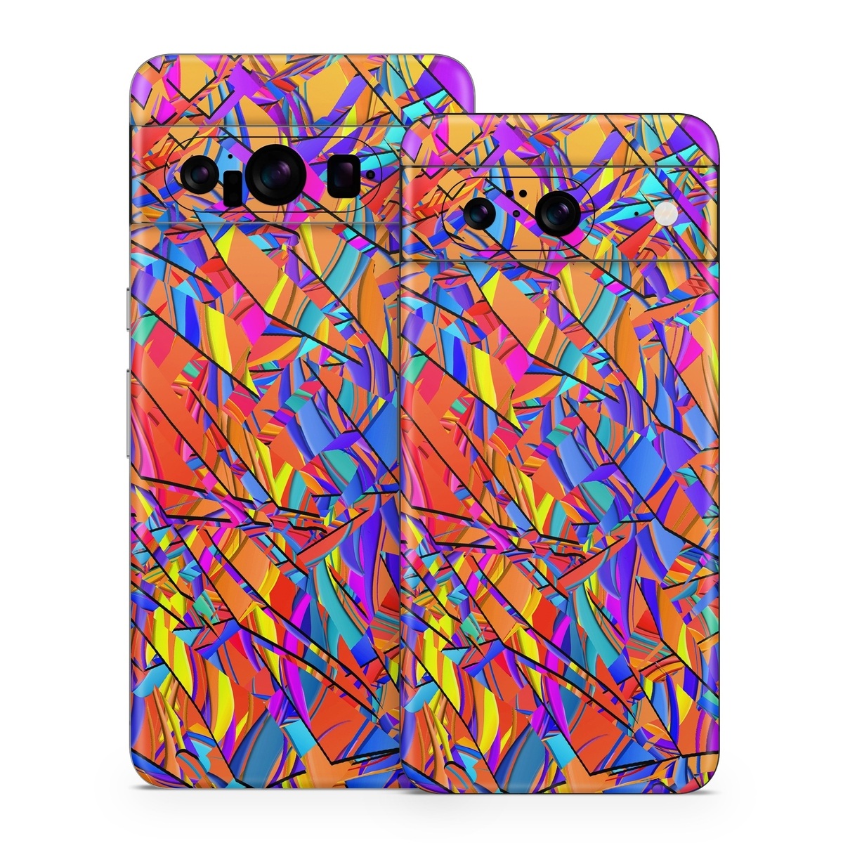Google Pixel 8 Series Skin design of Pattern, Psychedelic art, Line, Visual arts, Art, with orange, yellow, blue, purple, pink colors