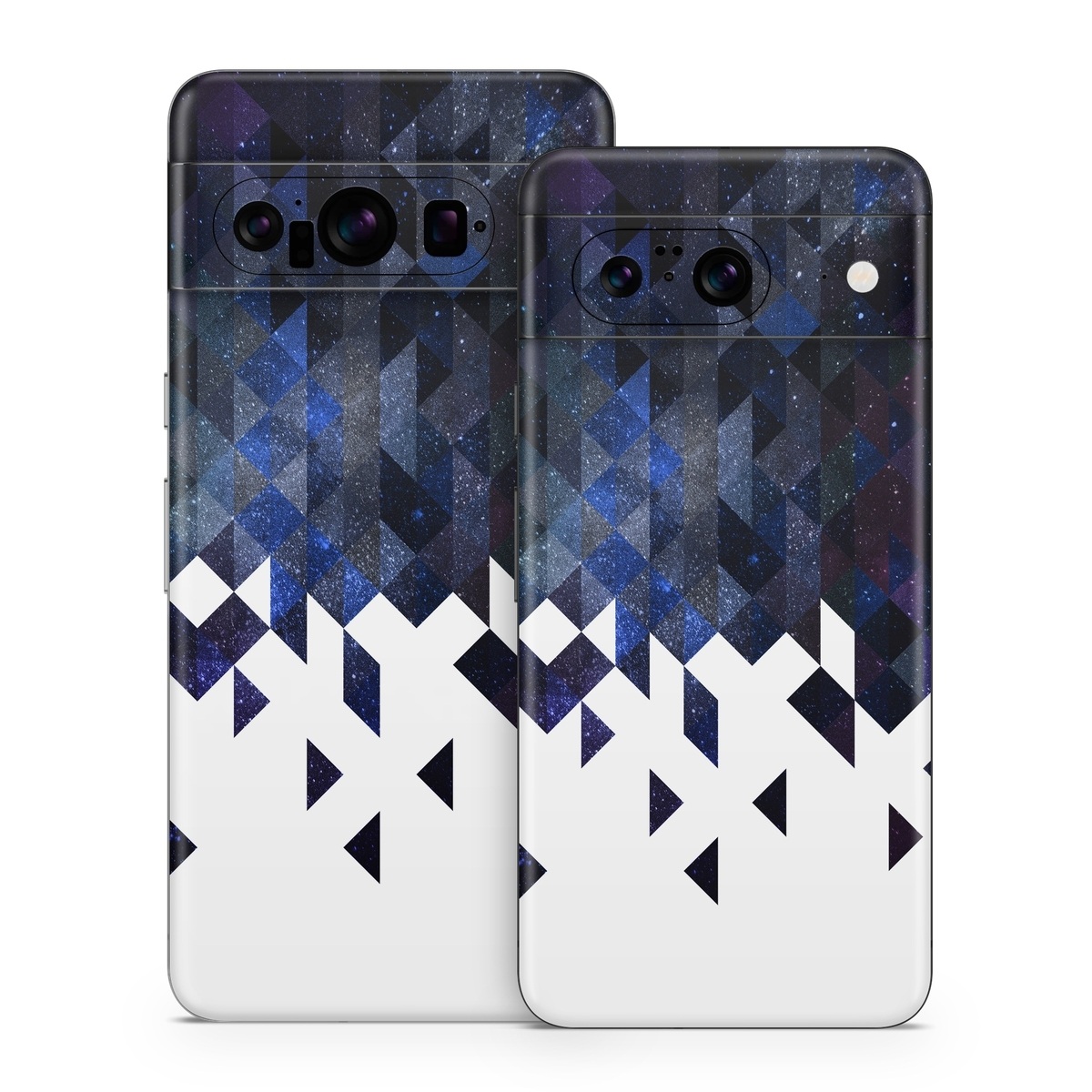 Google Pixel 8 Series Skin design of Text, Pattern, Graphic design, Font, Purple, Design, Line, Triangle, Logo, Graphics, with black, blue, white colors