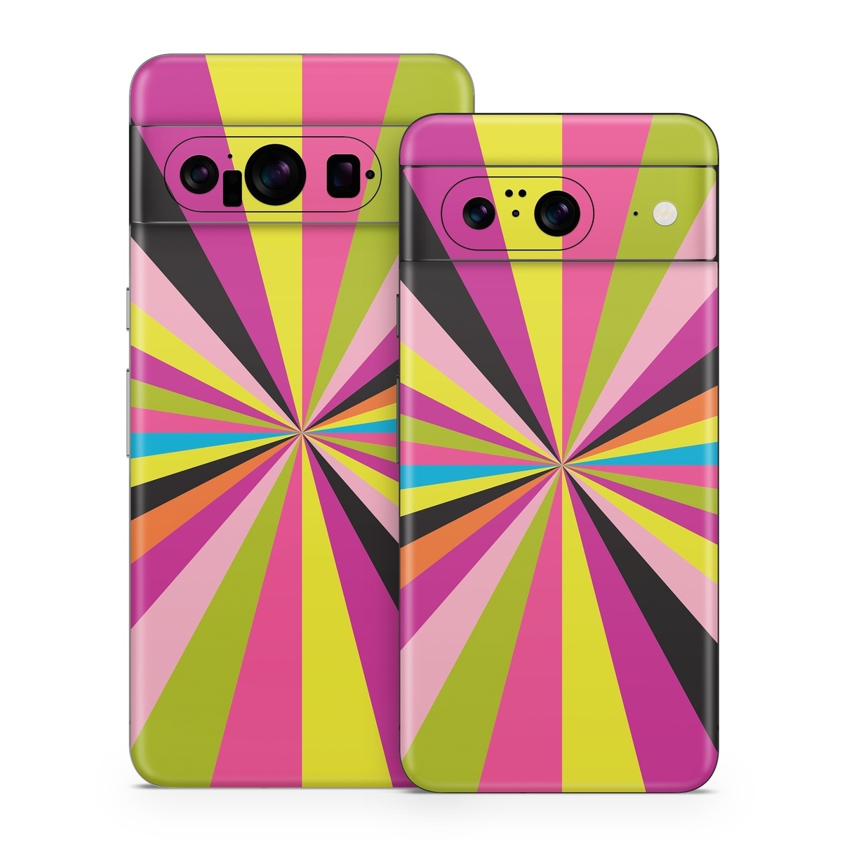 Google Pixel 8 Series Skin design of Colorfulness, Material property, Magenta, Symmetry, Tints and shades, Creative arts, Pattern, Electric blue, Art, Design, with black, pink, yellow, purple, green, blue, orange colors