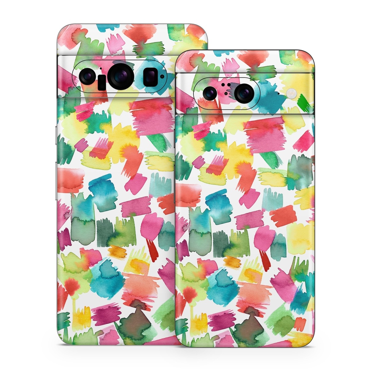 Google Pixel 8 Series Skin design of Colorfulness, Rectangle, Pattern, Art, Creative arts, Font, Circle, Tints and shades, Symmetry, Magenta, with white, red, pink, yellow, orange, green, blue colors
