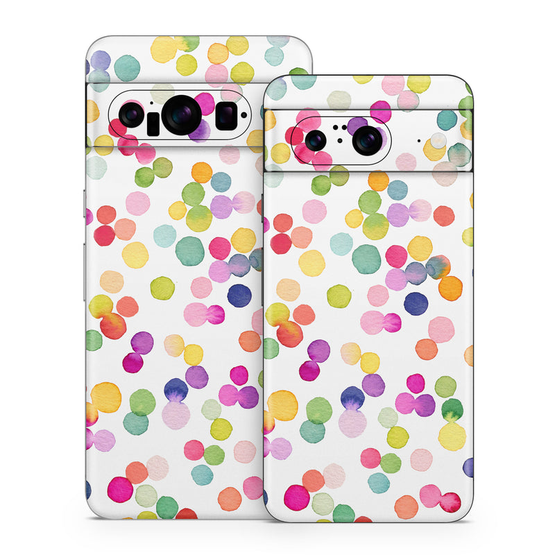 Google Pixel 8 Series Skin design of Pink, Orange, Graphics, Wrapping Paper, Graphic design, Mixture, with white, pink, red, orange, yellow, blue, green, purple colors
