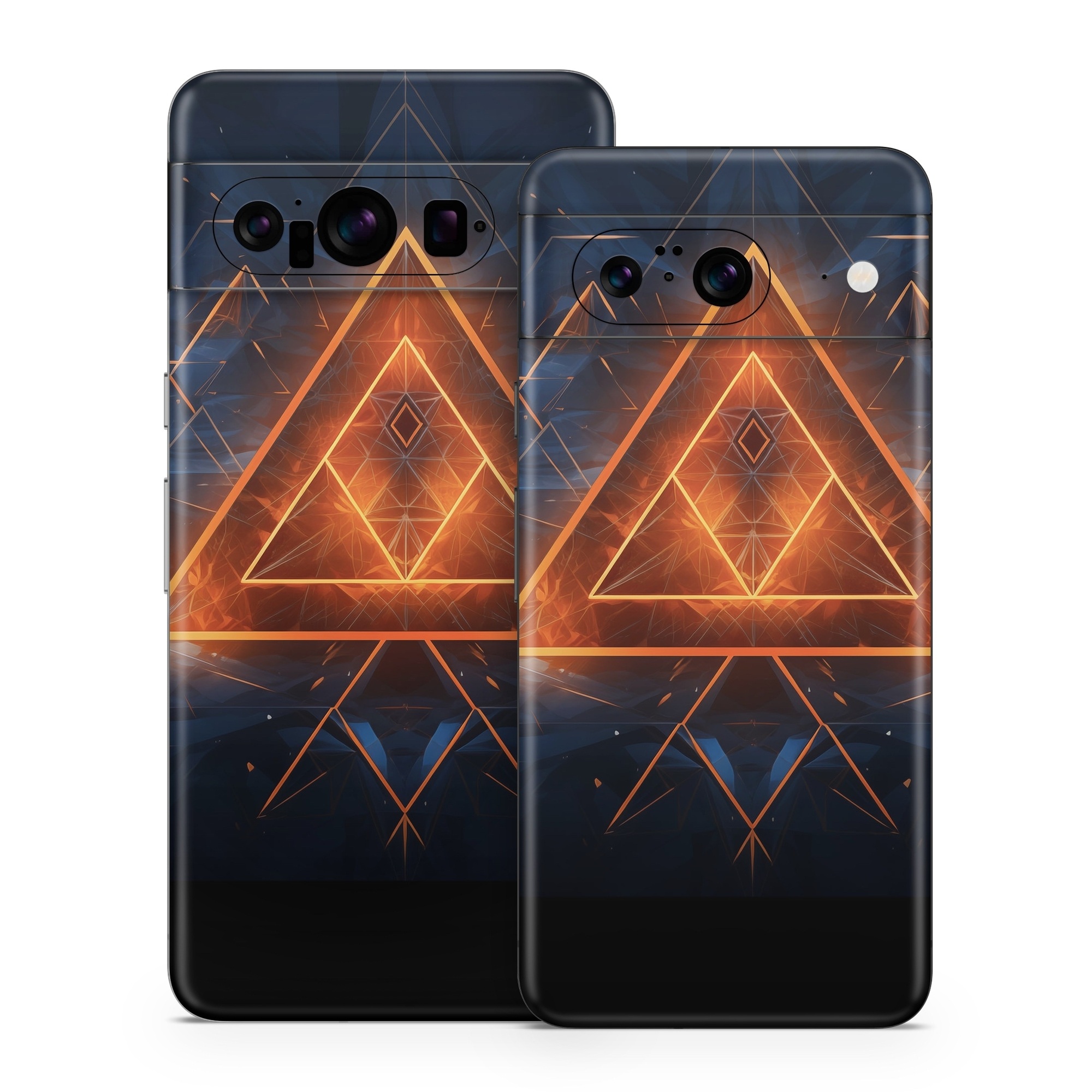 Google Pixel 8 Series Skin design of Sky, Atmosphere, Water, Triangle, Cloud, Electricity, Astronomical object, Tree, Star, Font, with black, white, orange, yellow, red, blue colors