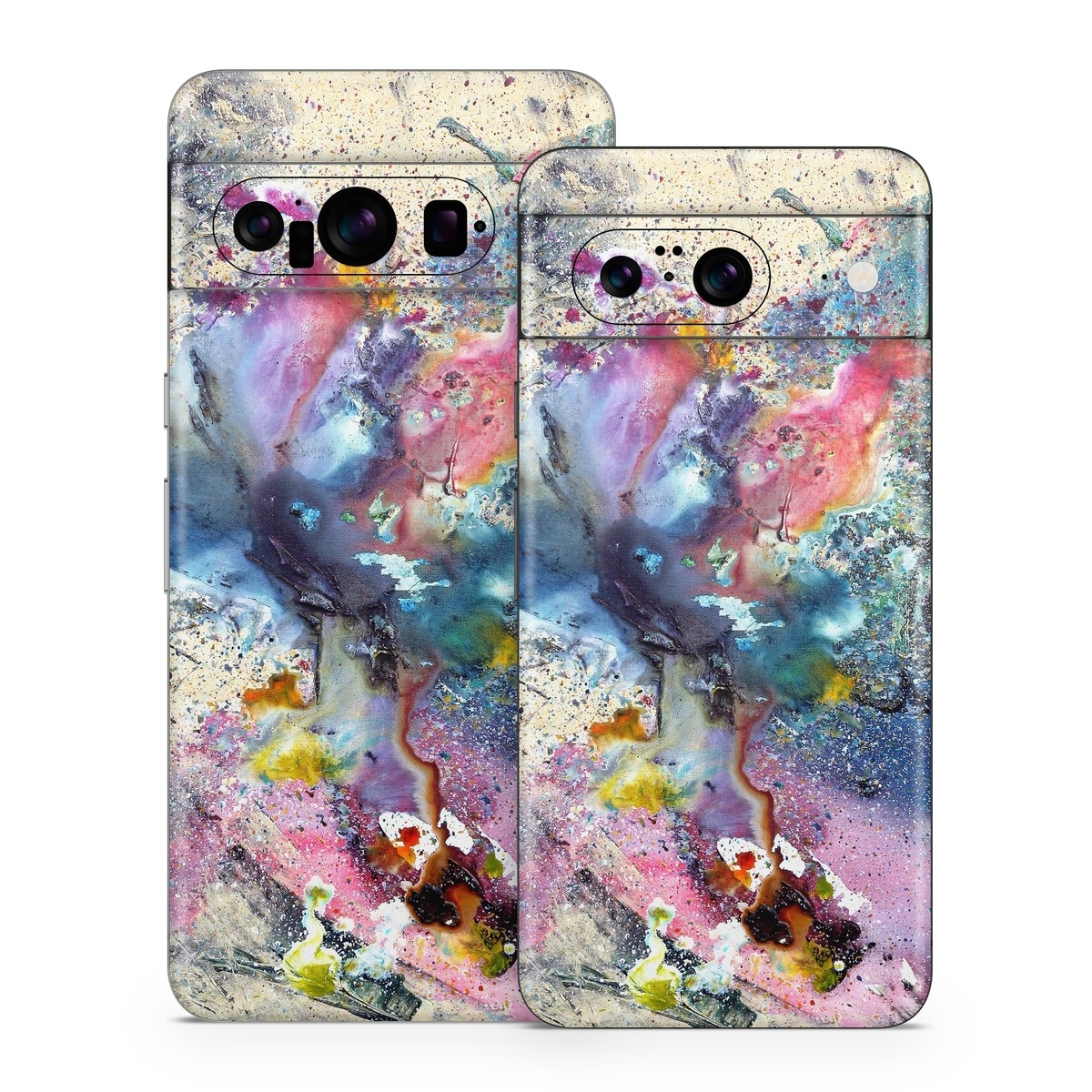 Google Pixel 8 Series Skin design of Watercolor paint, Painting, Acrylic paint, Art, Modern art, Paint, Visual arts, Space, Colorfulness, Illustration, with gray, black, blue, red, pink colors