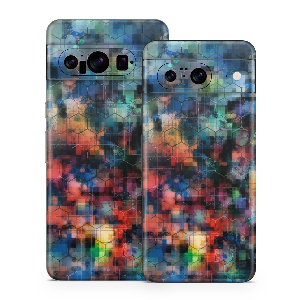 Google Pixel 8 Series Skin design of Blue, Colorfulness, Pattern, Psychedelic art, Art, Sky, Design, Textile, Dye, Modern art, with black, blue, red, gray, green colors