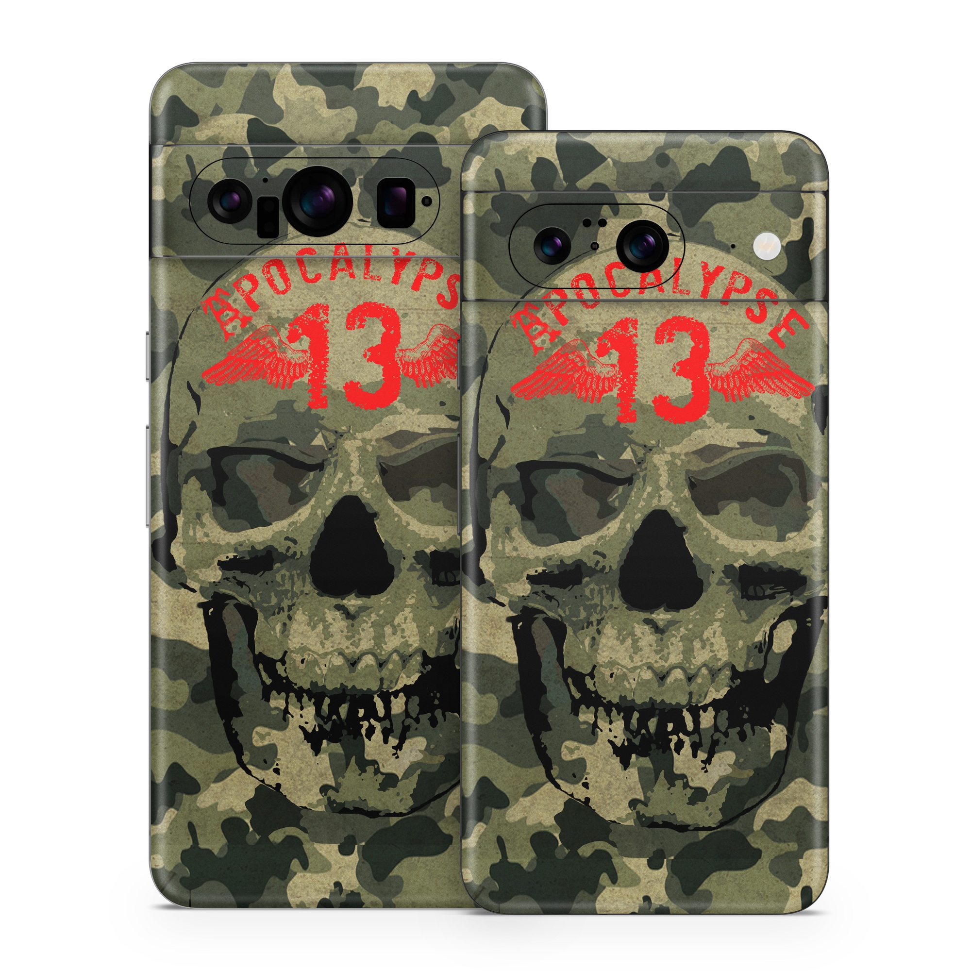 Google Pixel 8 Series Skin design of Bone, Jaw, Art, Font, Skull, Snout, Visual arts, Pattern, Graphics, Graphic design, with black, green, red colors