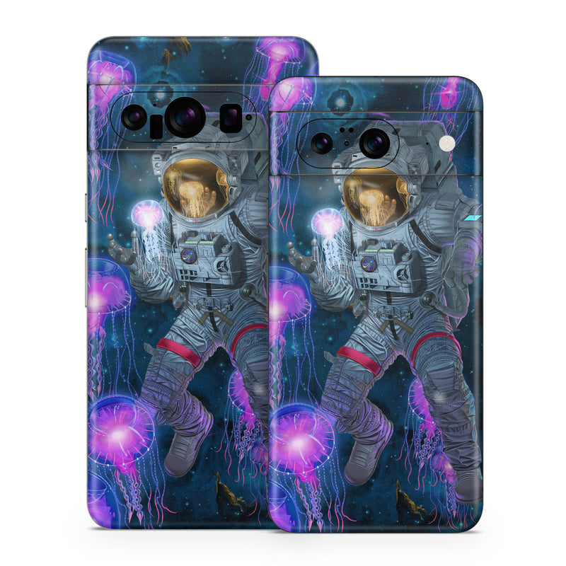 Google Pixel 8 Series Skin design of Light, Blue, Purple, World, Astronaut, Art, Astronomical object, Space, Cg artwork, Electric blue, with black, blue, gray, white, purple, yellow, red, brown colors