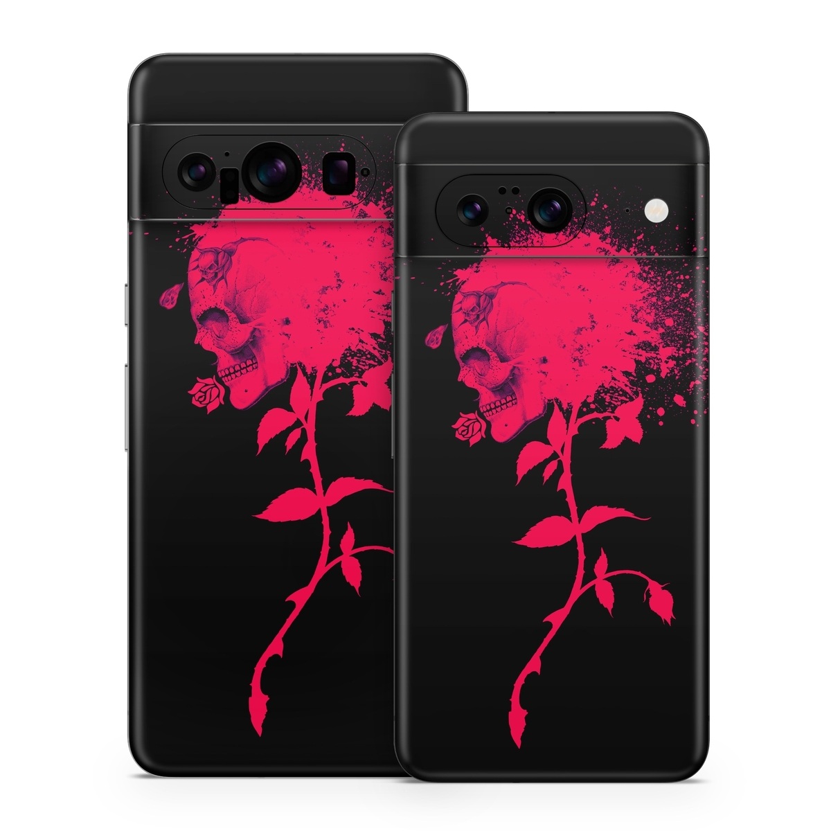Google Pixel 8 Series Skin design of Red, Black, Pink, Graphic design, Magenta, Visual arts, Graphics, Illustration, Plant, Art, with black, red colors