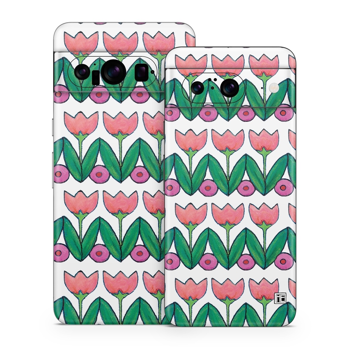 Google Pixel 8 Series Skin design of Green, Rectangle, Textile, Botany, Line, Symmetry, Art, Font, Pattern, Magenta, with white, green, pink, purple colors