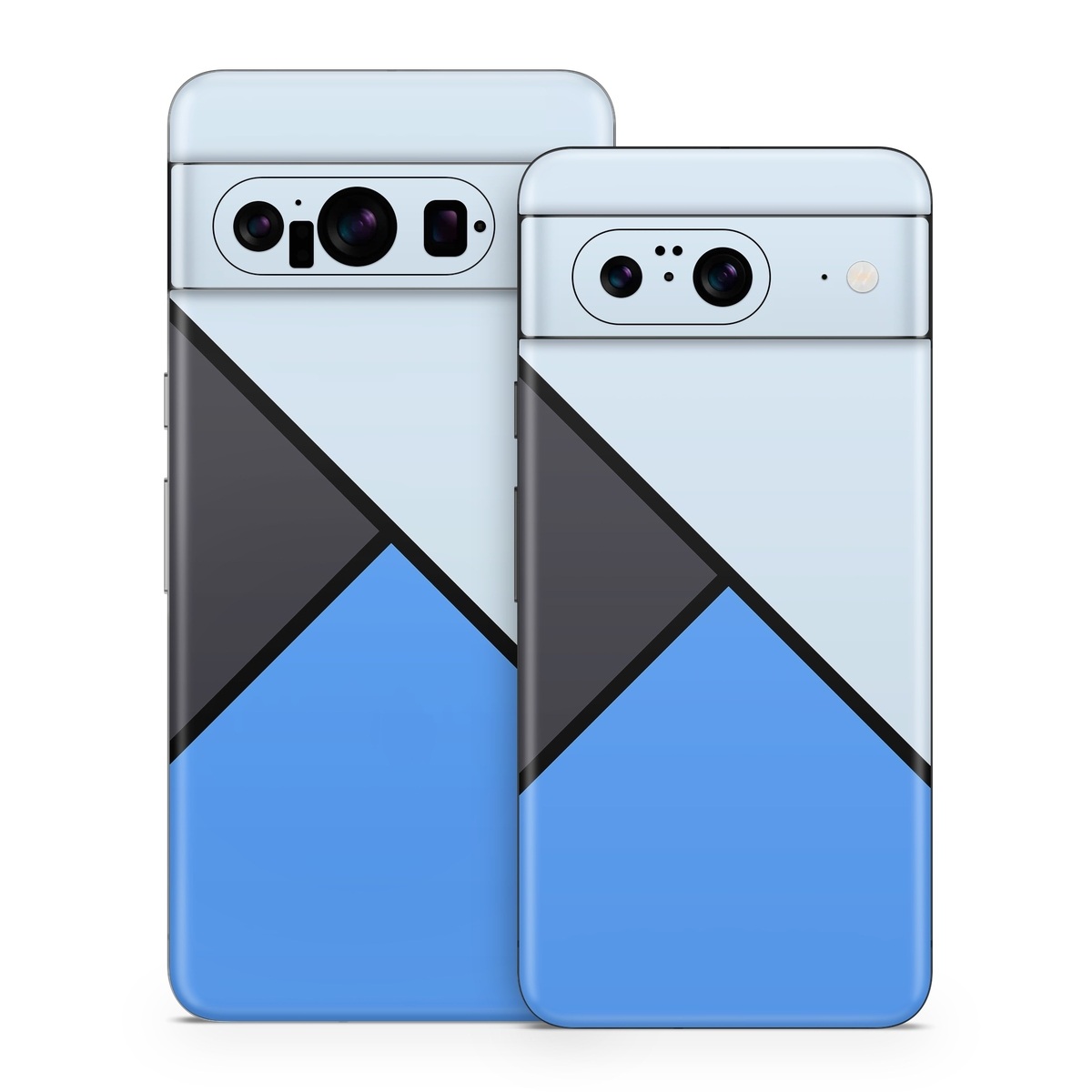 Google Pixel 8 Series Skin design of Blue, Line, Cobalt blue, Triangle, Azure, Electric blue, Parallel, Symmetry, Font, with blue, gray, black colors
