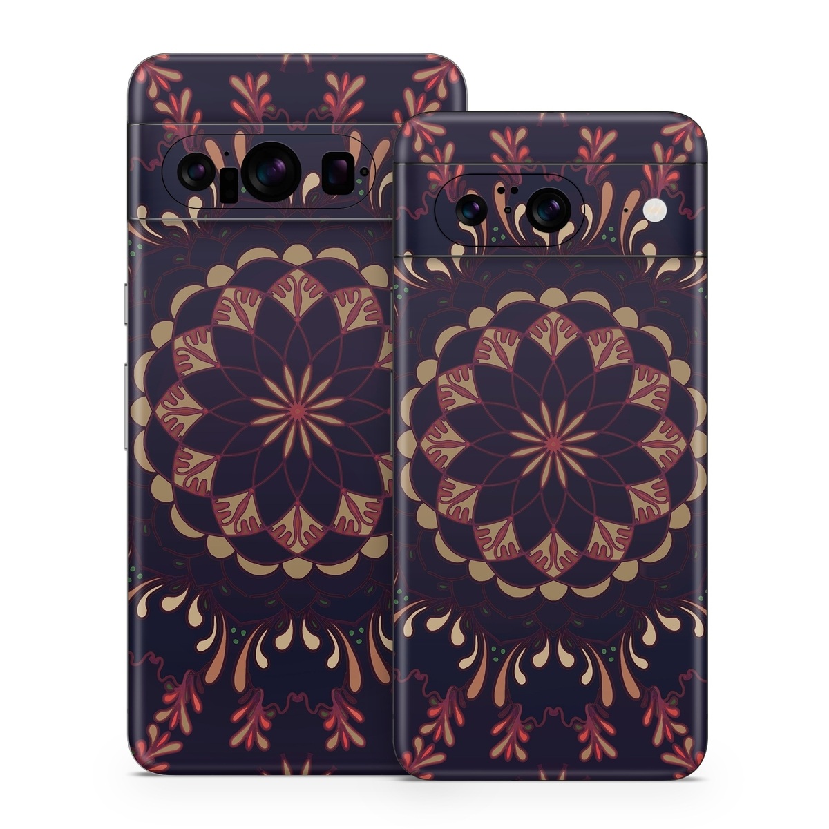 Google Pixel 8 Series Skin design of Pattern, Brown, Red, Symmetry, Textile, Design, Visual arts, Tapestry, Kaleidoscope, with black, red, orange, yellow, brown colors