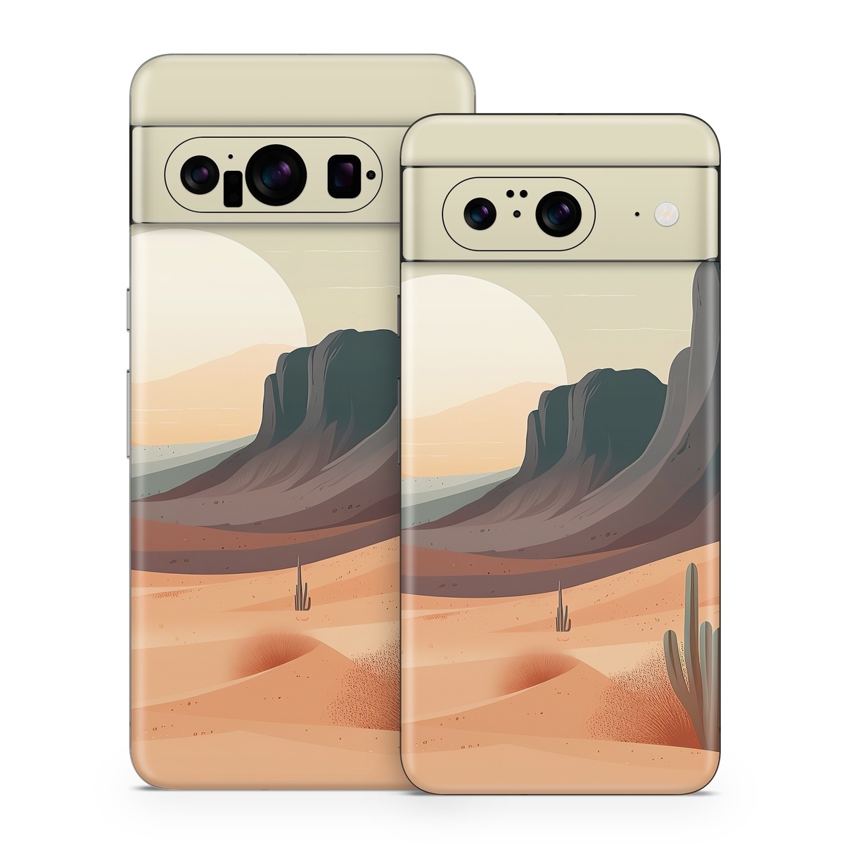 Google Pixel 8 Series Skin design of Sky, Light, Nature, Natural landscape, Art, Landscape, Moon, Mountainous landforms, Formation, Erg, with orange, yellow, brown, green, white, black colors
