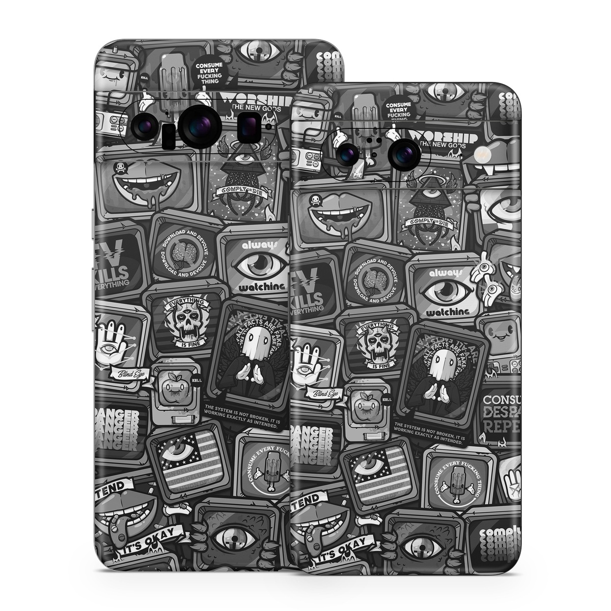 Google Pixel 8 Series Skin design of Font, Text, Pattern, Black-and-white, Design, Photography, Stock photography, Illustration, Monochrome, Drawing, with black, white, gray colors