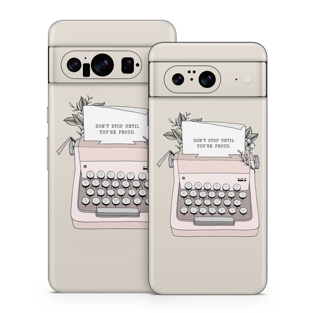 Google Pixel 8 Series Skin design of Typewriter, Office equipment, Space bar, Office supplies, Illustration, with black, white, pink colors
