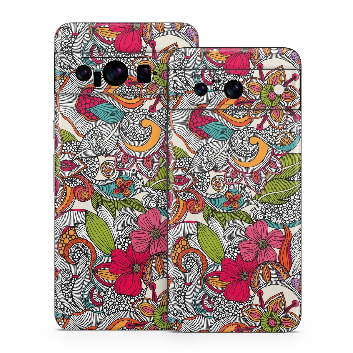 Google Pixel 8 Series Skin design of Pattern, Drawing, Visual arts, Art, Design, Doodle, Floral design, Motif, Illustration, Textile, with gray, red, black, green, purple, blue colors