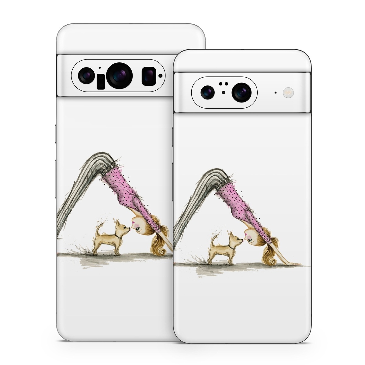 Google Pixel 8 Series Skin design of Drawing, Illustration, with white, pink, black, white, brown, yellow colors