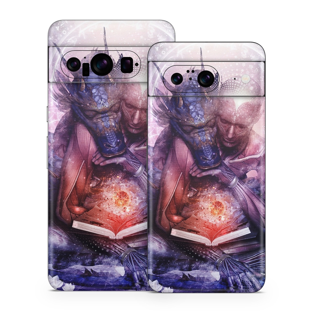 Google Pixel 8 Series Skin design of Cg artwork, Illustration, Graphic design, Fictional character, Mythology, Graphics, Space, Art, Darkness, with blue, black, red, yellow, white colors