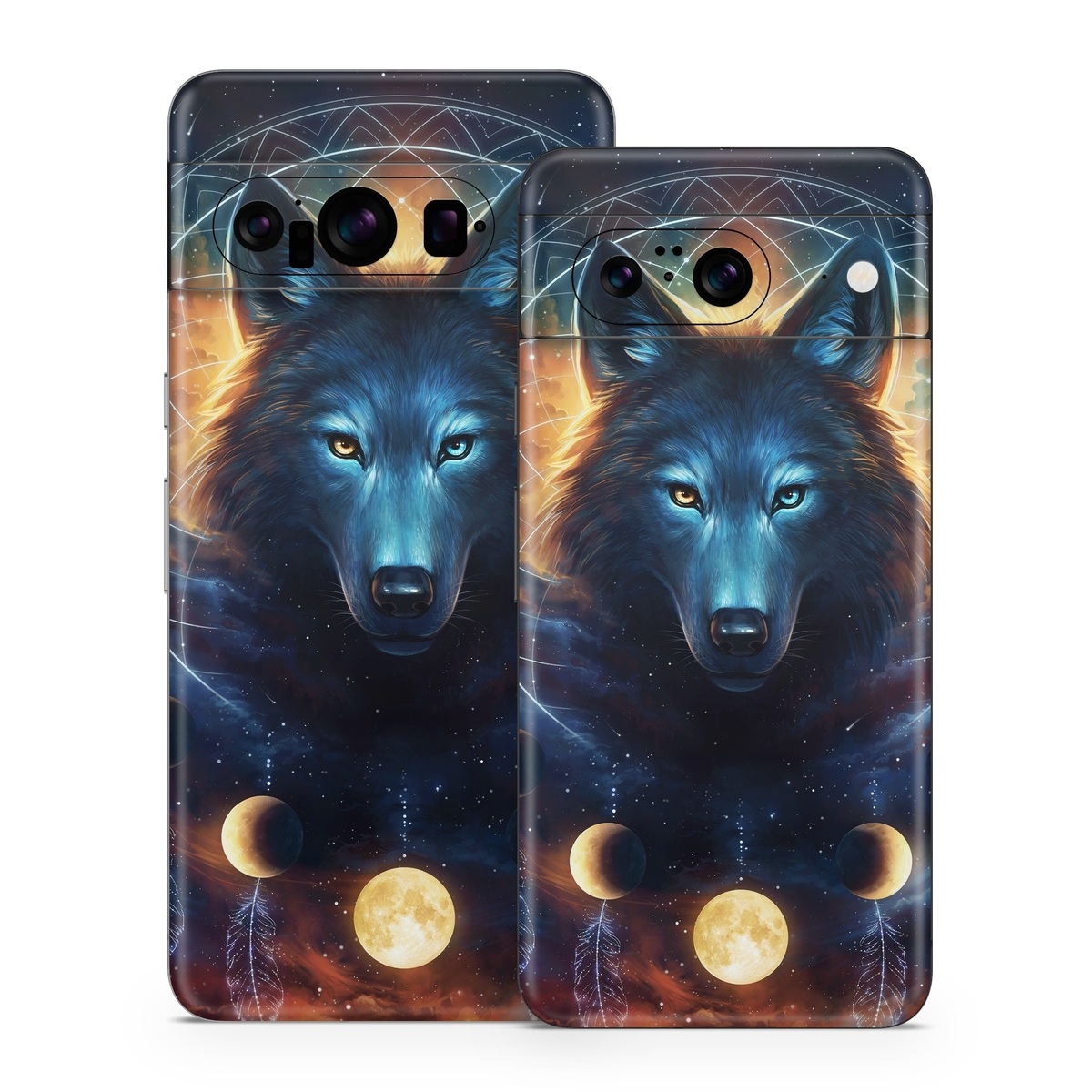 Google Pixel 8 Series Skin design of Light, Nature, Carnivore, Organism, Dog breed, Art, Electric blue, Space, Midnight, Illustration, with black, blue, yellow, orange, green, red, white colors