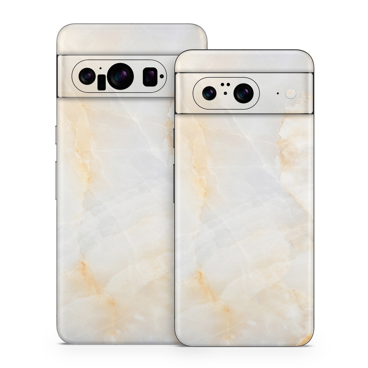 Google Pixel 8 Series Skin design of White, Textile, Flooring, Marble, Paper, Pattern, Fashion accessory, Tile, with white, orange, black, yellow colors