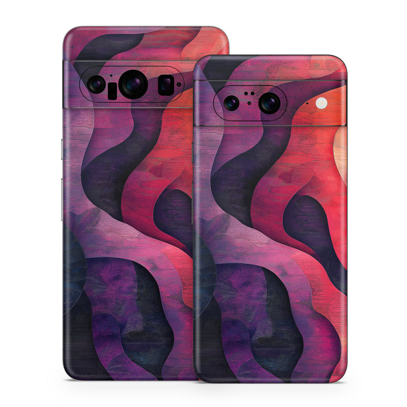 Google Pixel 8 Series Skin design of Red, Orange, Art, Brown, Pink, Paint, Modern art, Graphics, Fractal art, Art Paint, with red, orange, yellow, purple, pink, black colors