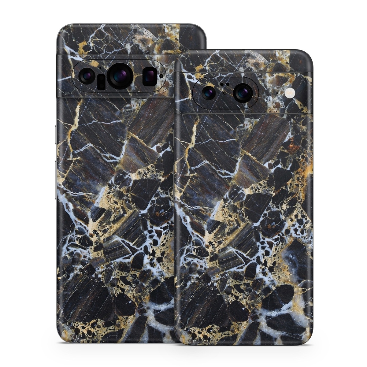 Google Pixel 8 Series Skin design of Black, Yellow, Rock, Brown, Marble, Water, Close-up, Granite, Pattern, Geology, with black, white, orange, gray, yellow colors