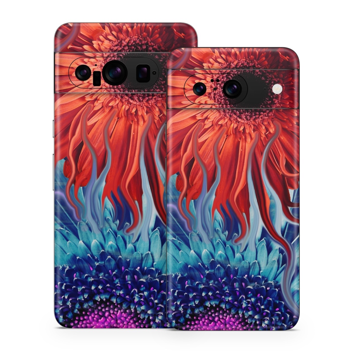 Google Pixel 8 Series Skin design of Psychedelic art, Pattern, Organism, Colorfulness, Art, Flower, Petal, Design, Fractal art, Electric blue, with red, black, blue, purple, gray colors