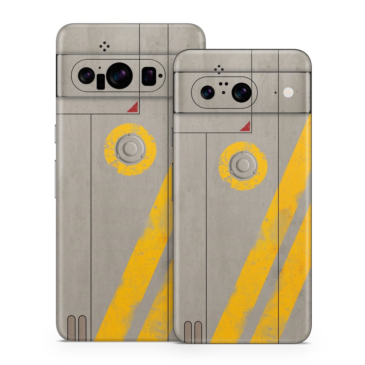 Google Pixel 8 Series Skin design of Yellow, Wall, Line, Orange, Design, Concrete, Font, Architecture, Parallel, Wood, with gray, yellow, red, black colors