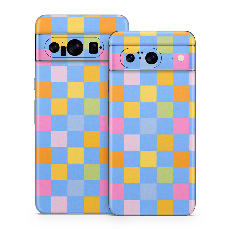 Google Pixel 8 Series Skin design of Rectangle, Azure, Textile, Orange, Aqua, Font, Symmetry, Magenta, Tints and shades, Parallel, with blue, yellow, orange, green, pink colors