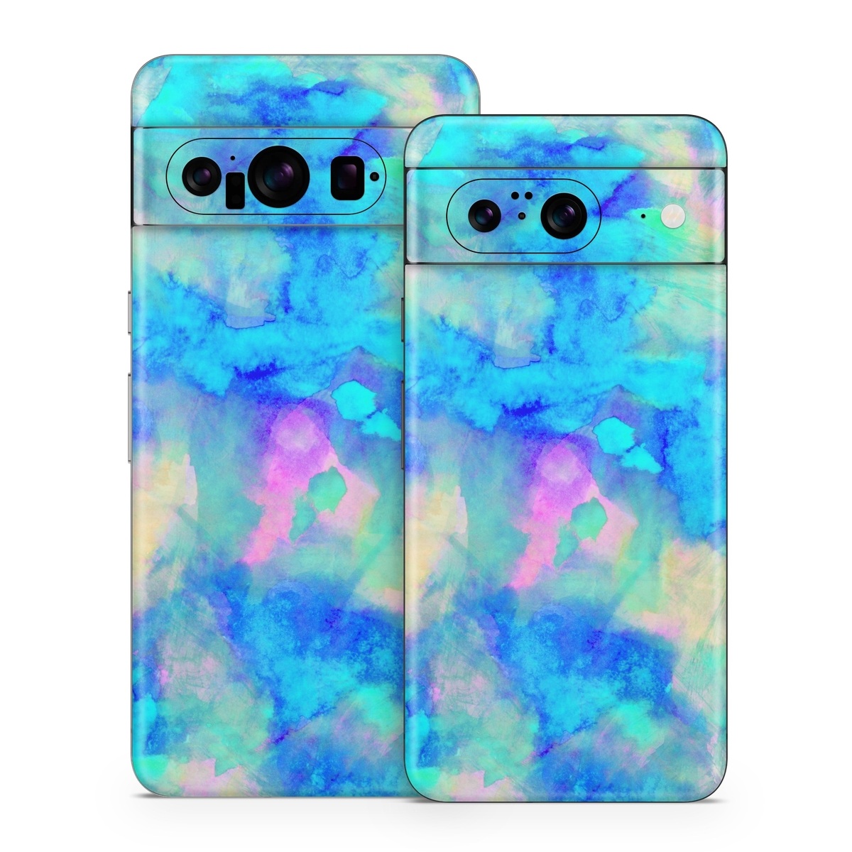 Google Pixel 8 Series Skin design of Blue, Turquoise, Aqua, Pattern, Dye, Design, Sky, Electric blue, Art, Watercolor paint, with blue, purple colors